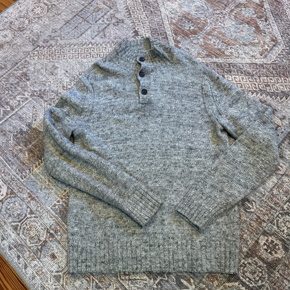 Gap Alpaca‎ Wool Sweater Mens Large Gray Henley Pullover Fisherman Ski EUC